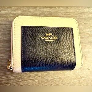 Coach Leather Navy and Cream Zip-Around Wallet